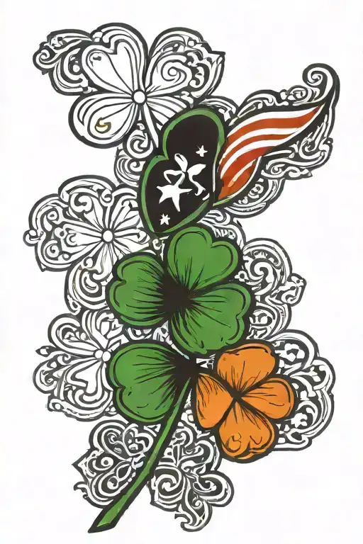 4 Leaf Clover Irish flag colored tattoo design idea