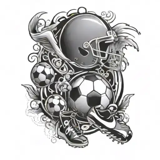 A mix of football, real estate, music, and Nike symbols forming a cohesive design on your skin tattoo design idea