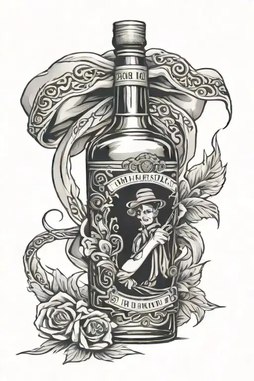 bottle of whiskey wrapped in a bandanna  tattoo design idea