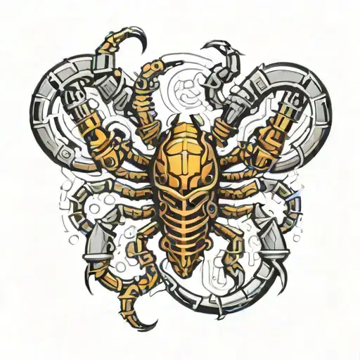 mechanical scorpion surrounded tattoo design idea