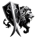 Knight with sword and Shield as a lion's head tattoo design idea