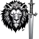 Knight with sword and Shield as a lion's head tattoo design idea