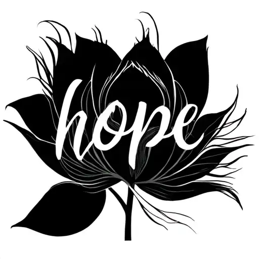 lotus and word "hope" and peacock feather tattoo design idea