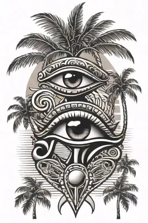 eye of Horus, eye of ra, Egyptian, palm trees tattoo design idea