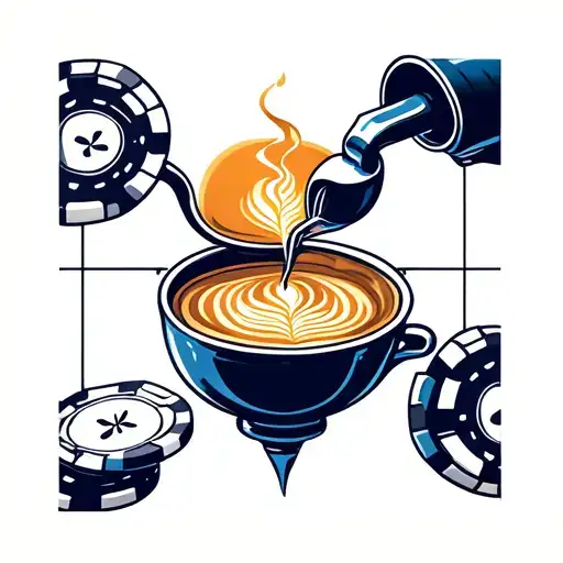 Seafarer, casino chips and barista pouring latte art tattoo design idea