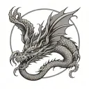 Korean style dragon in a circle biting its own tail tattoo design idea