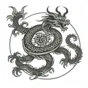 Korean style dragon in a circle biting its own tail tattoo design idea