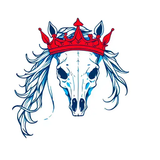 blue horse skull with red wreath crown tattoo design idea