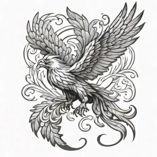 realistic phoenix with outstretched wings tattoo design idea