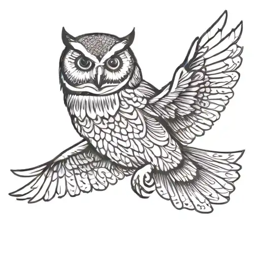 owl flying tattoo design idea
