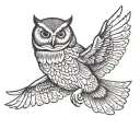 owl flying tattoo design idea