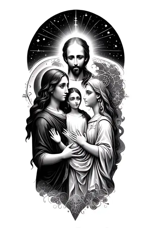 religion, spiritual, family, space tattoo design idea