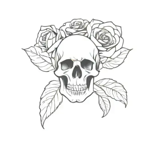 Skull and rose black and white  tattoo design idea