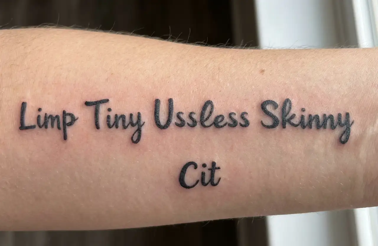 "Limp Tiny Useless Skinny Clit" tattoo design idea
