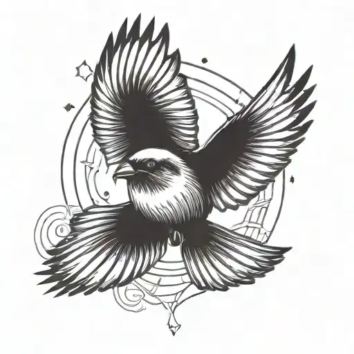 top view sparrow bird flying in the sky tattoo design idea