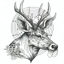 A whitetail deer with guitar strings incorporated into its antlers tattoo design idea