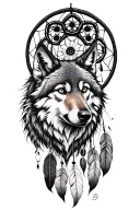 wolf and a dreamcatcher  tattoo design idea