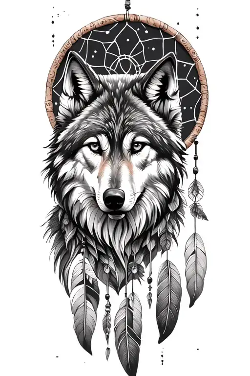 wolf and a dreamcatcher  tattoo design idea