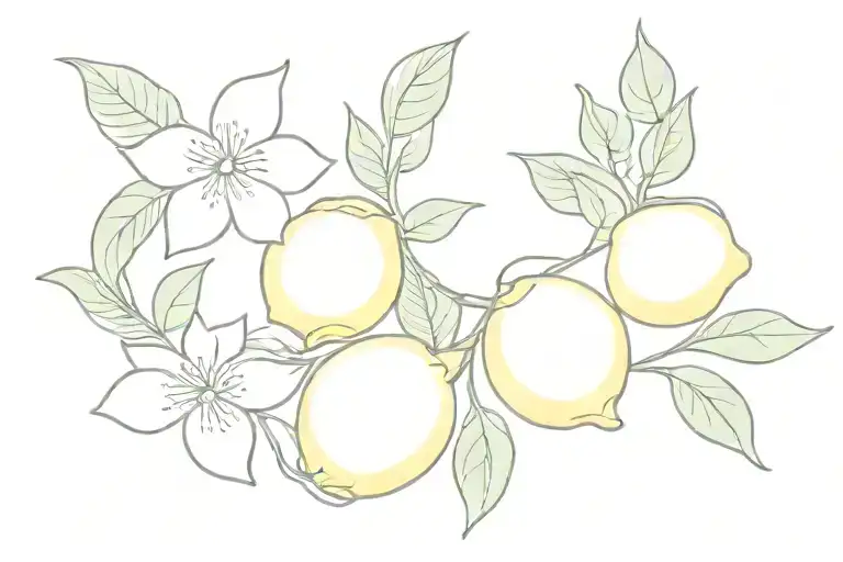 lemons on vine with flowers tattoo design idea