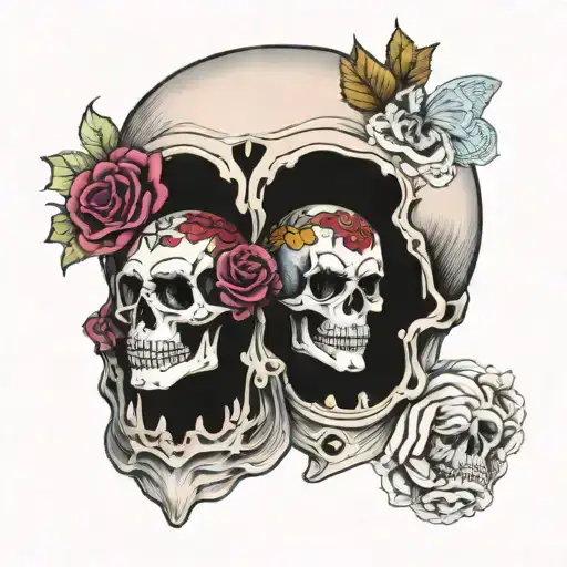 candy skull and anatomical skull tattoo design idea