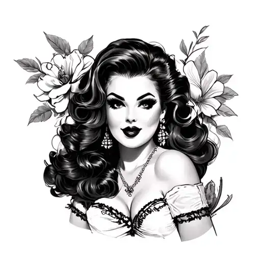 bbw pinup girl full body tattoo design idea