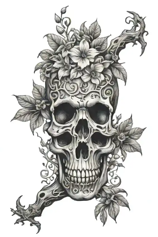 trunk of body with poisonous flowers growing out of it with the names Lucas and Sawyer engraved on two of the ribs tattoo design idea