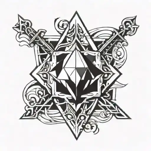 Geometric diamond design, solid black, white background, small tattoo design, sword design tattoo design idea