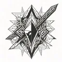 Geometric diamond design, solid black, white background, small tattoo design, sword design tattoo design idea