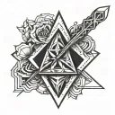 Geometric diamond design, solid black, white background, small tattoo design, sword design tattoo design idea