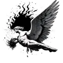 Icarus with some part of its wings are burning and is falling from heaven. Put "one day i am gonna grow wings" wherever  tattoo design idea