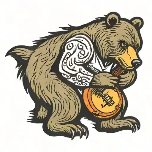 Grizzly bear playing banjo tattoo design idea