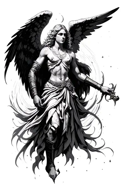 Angel warrior with scripture designs embedded within tattoo design idea