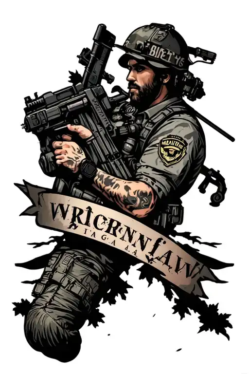 military style black and grey American traditional leg sleeve. include aspects of Alaska, mechanics, and law enforcement tattoo design idea