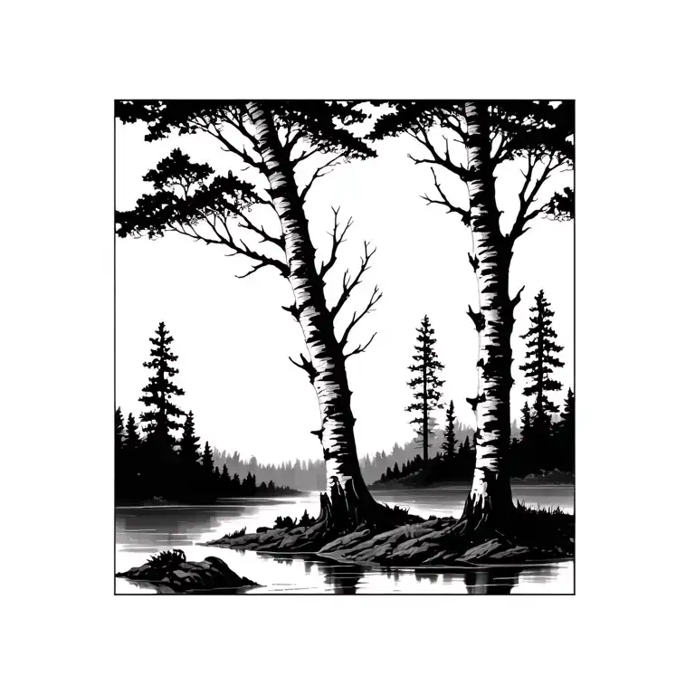 simplistic nature birch trees tattoo design idea