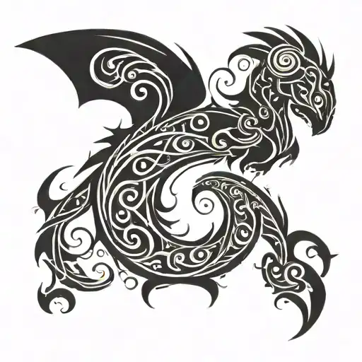 Toothless, from How To Train Your Dragon, but represented as a swirling smoke, minimalist, silhouette, shadow tattoo design idea