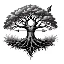 tree of life with the arrow of Sagittarius for the trunk of tree tattoo design idea