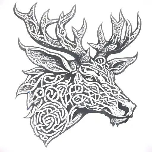 celtic stag head tattoo design idea