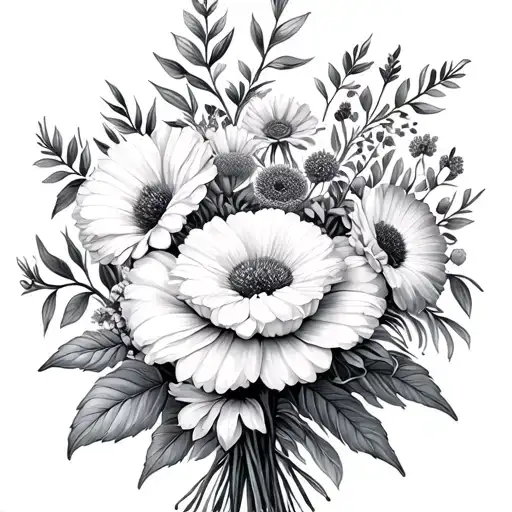 Birth Flower bouquet January March July August tattoo design idea