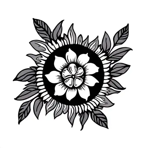 Puerto Rican maga flower with coqui and tribal Taino sun  tattoo design idea