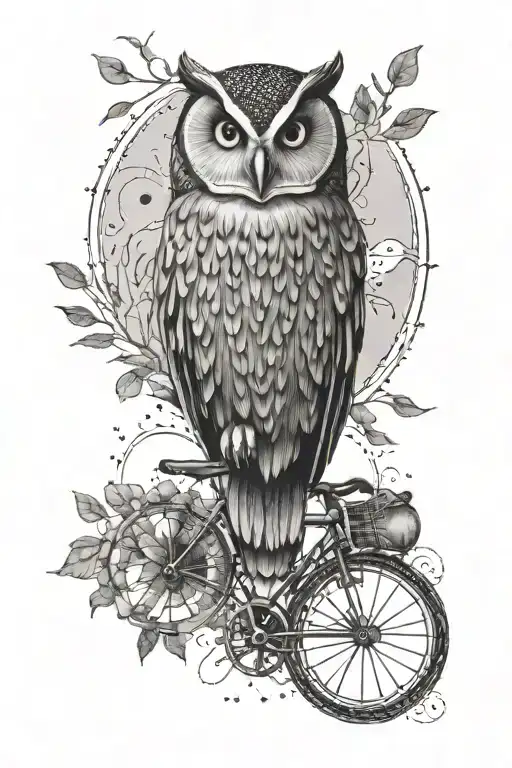 owl and lunar cycle path tattoo design idea