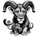 Ram Lion Lion Cub surrounded tattoo design idea