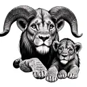 Ram Lion Lion Cub surrounded tattoo design idea