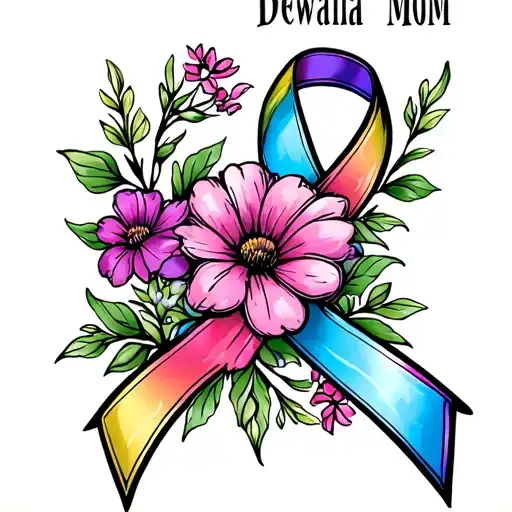 "Dewana Mom" "Dewana Mom" "Dewana Mom" august birth flowers with  multicolor cancer ribbon tattoo design idea