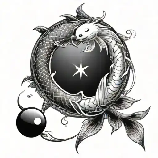 yin yang as a nautical compass with koi fish around it tattoo design idea