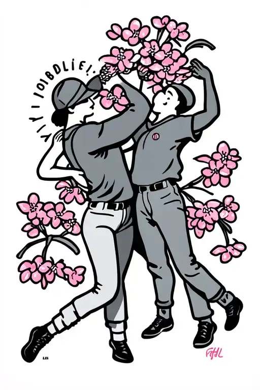 keith haring people dancing cherry blossom phillies logo tattoo design idea