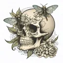 skull with dragonfly as crossbones tattoo design idea