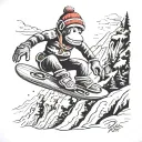 A sock monkey snowboarding down a mountain tattoo design idea