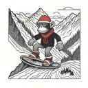 A sock monkey snowboarding down a mountain tattoo design idea