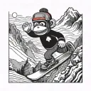 A sock monkey snowboarding down a mountain tattoo design idea