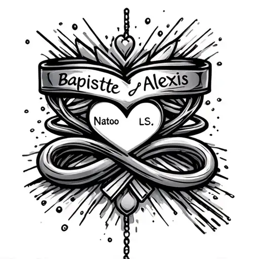 ankle bracelet with infinite sign and heart with first name Baptiste and Alexis integrated into the infi sign tattoo design idea